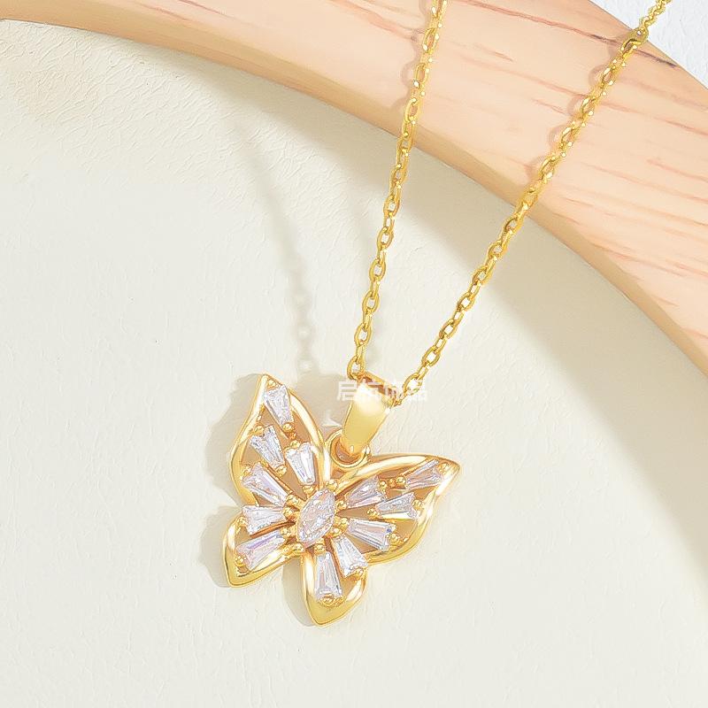 Butterfly Necklace Women'S Light Luxury Versatile Premium Temperament Zircon Pendant Accessories