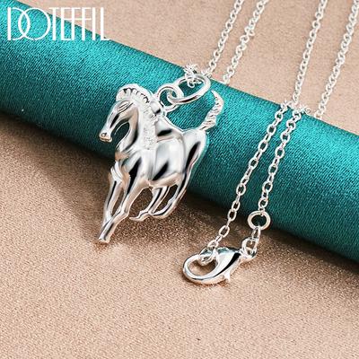 Collana con ciondolo a forma di cavallo liscio in argento puro 925, gioielli di moda per matrimoni