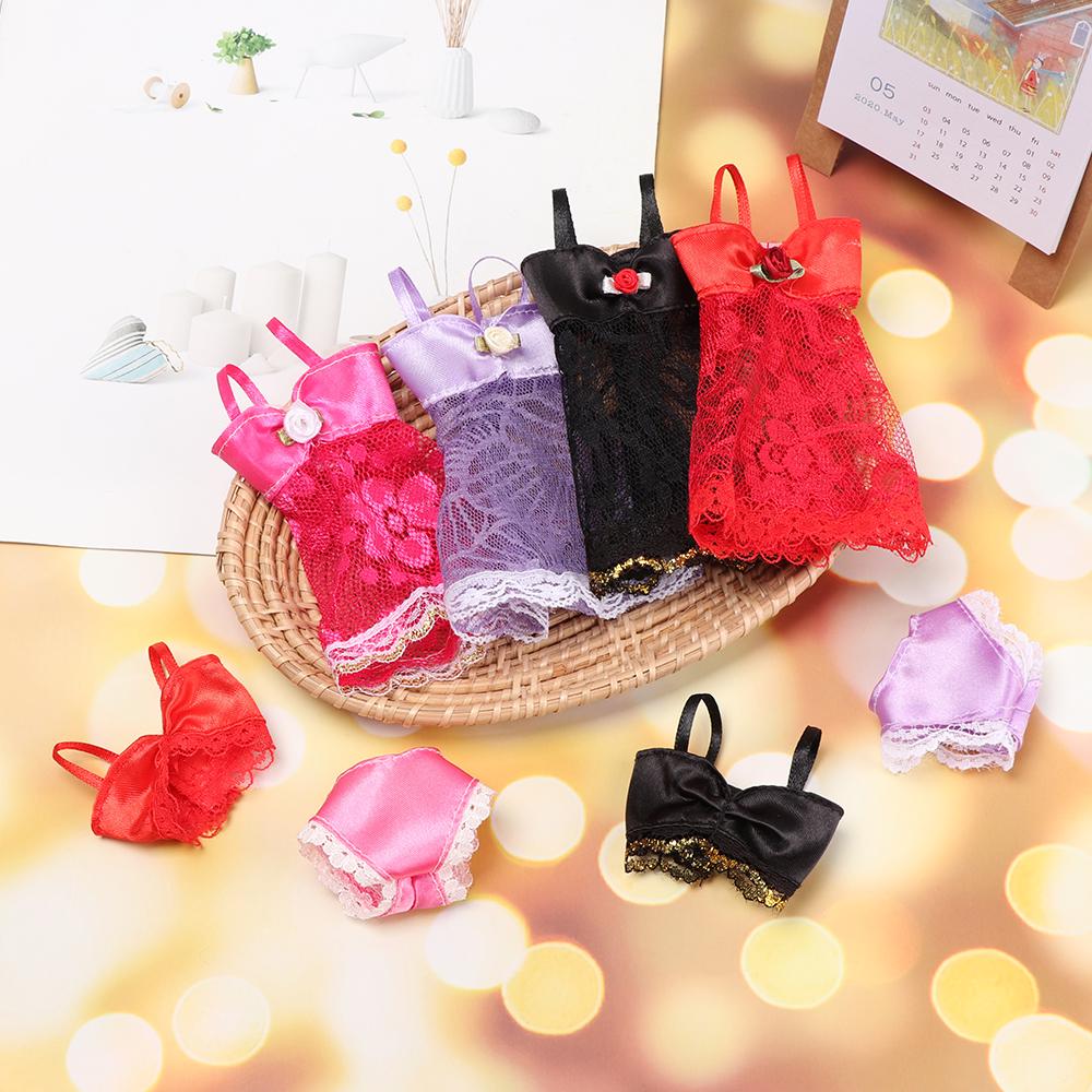 1Set Doll Clothes Sexy Doll Pajamas Lace Lingerie Bra + Underwear + Night Dress Nightwear Bikini Clothes 1/6 Dolls Accessories