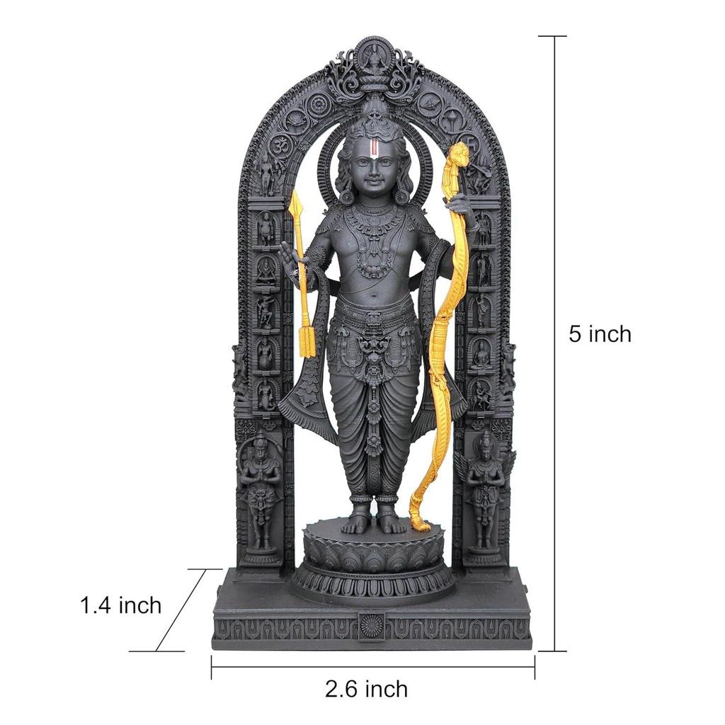 Ram Lalla Idol, 12,7 cm Höhe, Schwarz, 3D-gedruckt, UV-Harz, Hinduistische religiöse Statue von Lord Rama Ayodhya