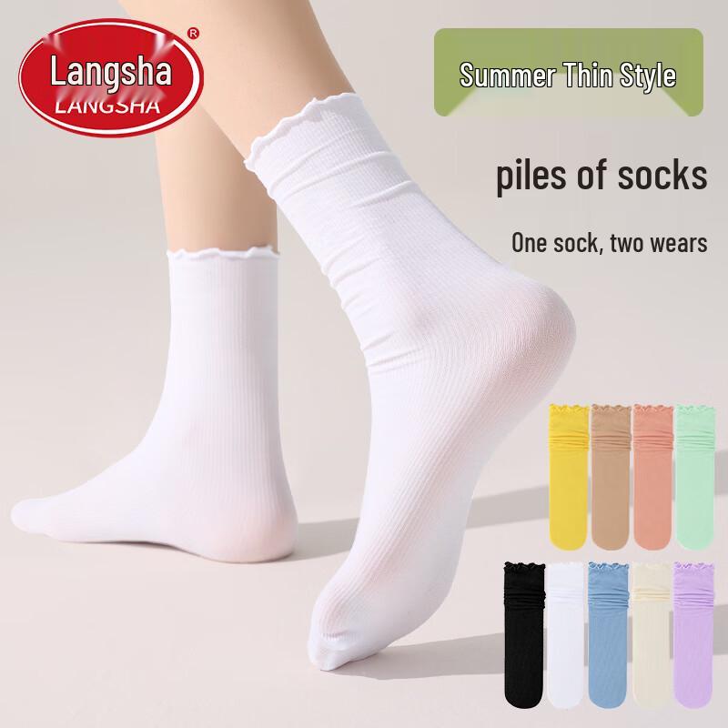 LangSha Women s Ice Silk Mid-Calf Slouch Socks
