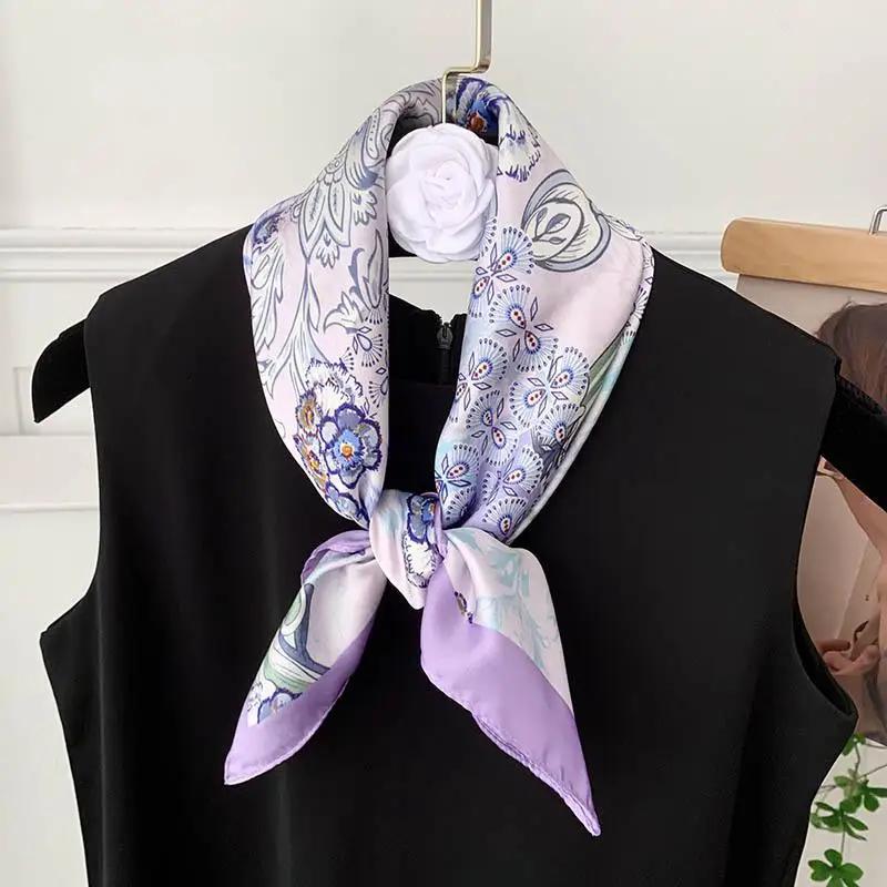 Retro 70*70 Square Scarf Colorful Silk Scarf Women Neck Scarf All-match Shawl Fashion Trendy Headscarf Women's Accessories Gifts