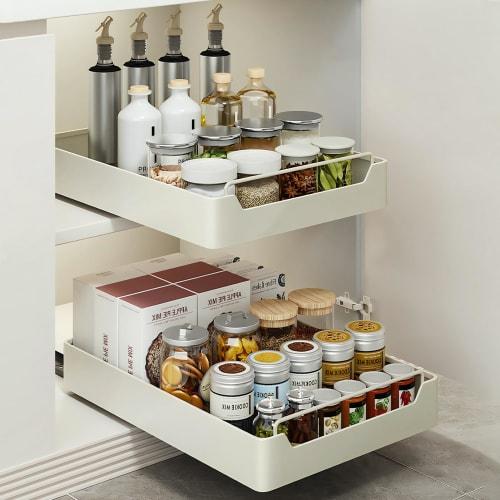 Set of 2: Under-Sink Storage Drawer/Sliding Rack, Kitchen Storage Drawer with Sliding Rails, No Drilling Required, Slim Under-Sink Sliding Shelf, Kitc