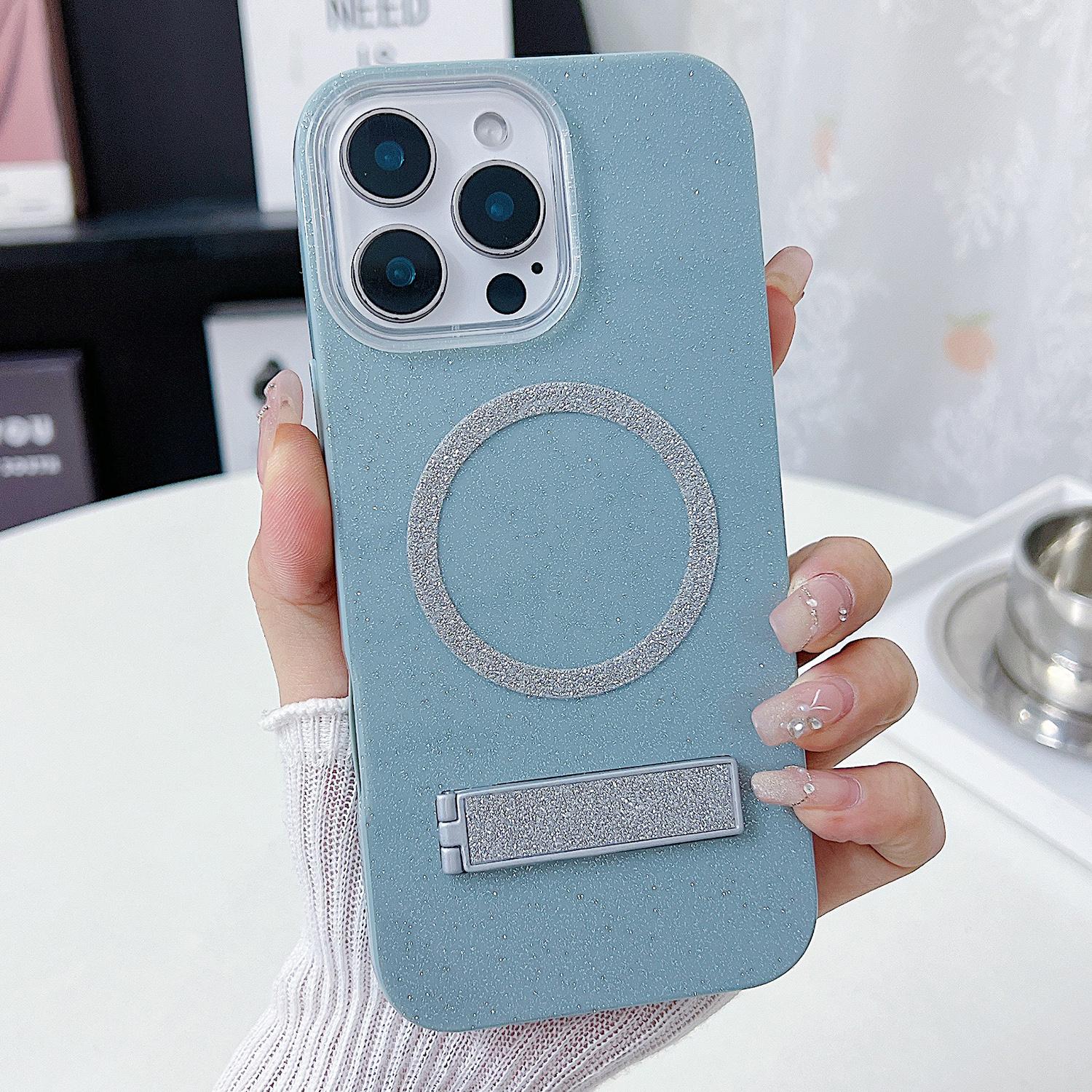 

For iPhone 16 Pro Max Magnetic Case with Kickstand Glitter TPU + Acrylic Phone Back Cover F