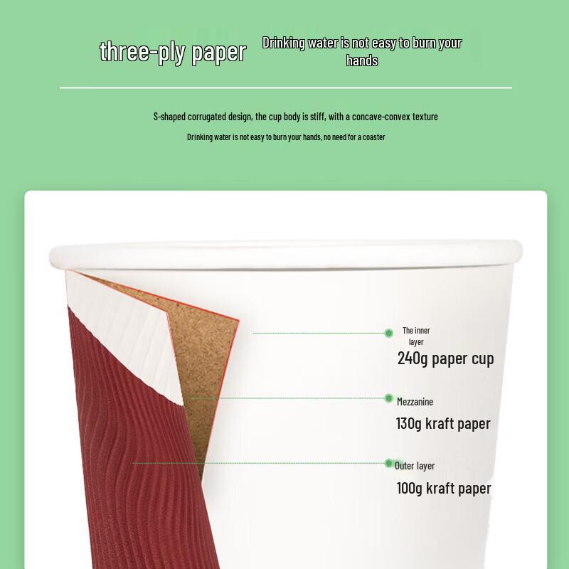 Deli 228ml Red Corrugated Disposable Paper Cups