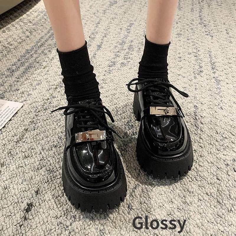 Женские весенние лоферы на толстой подошве со шнуровкой бисквит маленькие черные кожаные туфли на толстом каблуке на высоком каблуке с замком 35 3923₽