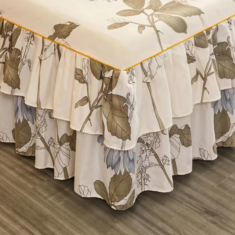 3PC Printed Bed Skirt Set 1Bed Skirt+2Pillowcases Floral Lace Bed Skirt Breathable Soft Bed Cover Bedding Set 360 ° Anti Slip Mattress Protector Cover