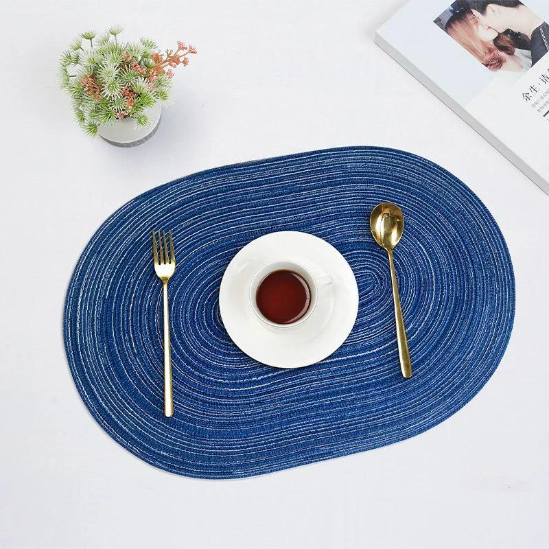 1pcs Heat Resistant Placemat Creative Oval Cotton Yarn Woven Washable Dining Table Mat Non-Slip And Anti Scald Protector Pad