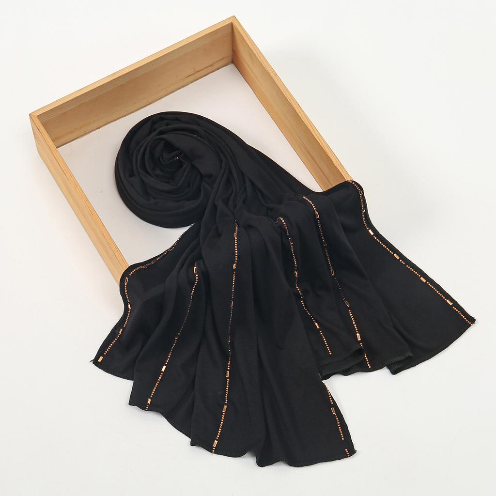 Muslimischer Jersey Hijab Schal Schimmer Strasskante Kopftuch Damen Premium Baumwolljersey Schal Luxus Design Turban Einfarbige Wickeltücher