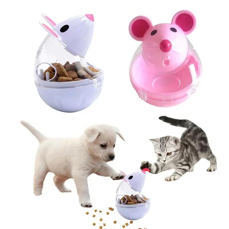 Lovely Pet Cat Toy Pink Mouse Pet Feeder Cat Toy Rolling Leakage Dispenser Bowl Fuuny Plastic Cat Food Storage Tool Pet Supplies