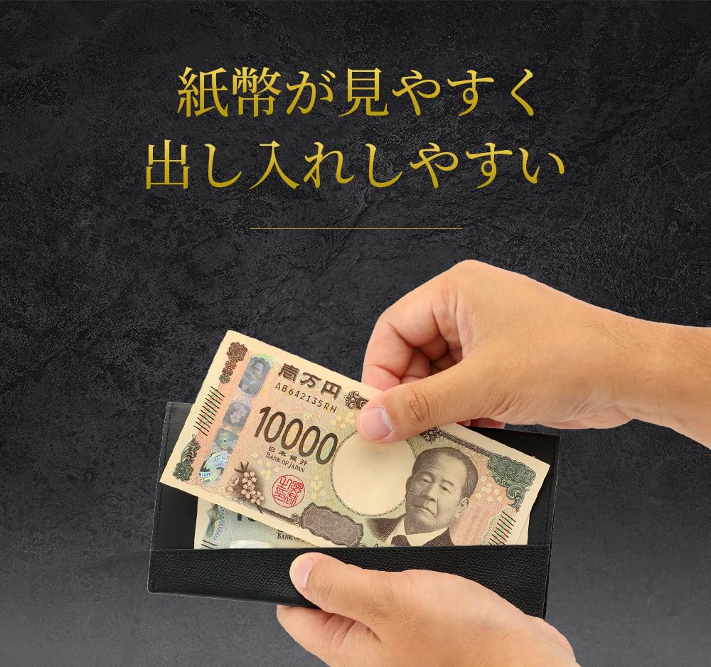 Abrasus Slim Leather Long Wallet for Men, Made In Japan, Navy