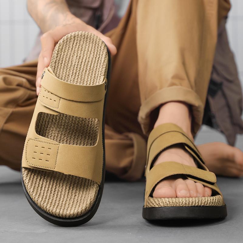 Fashion Quality Versatile Casual Men Slippers Outdoor Thick Soled Soft Comfortable Beach Slippers Simple Fashionable Flat Leather Sandal