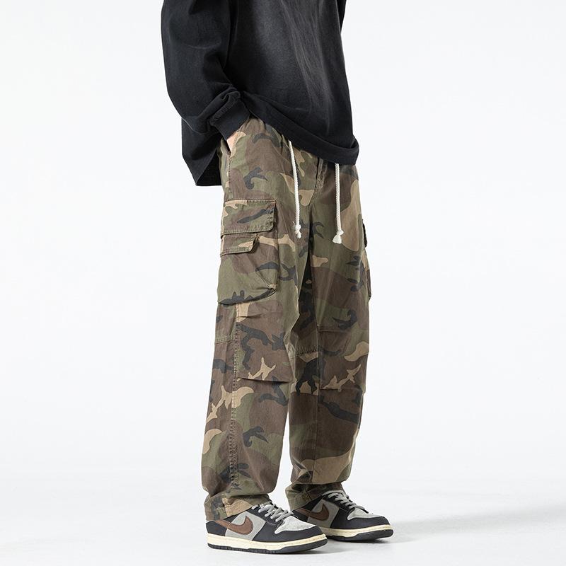 Men's Youth Camouflage American Military Outdoor Functional Loose Straight Pants Multi-Pocket Overalls 11111M