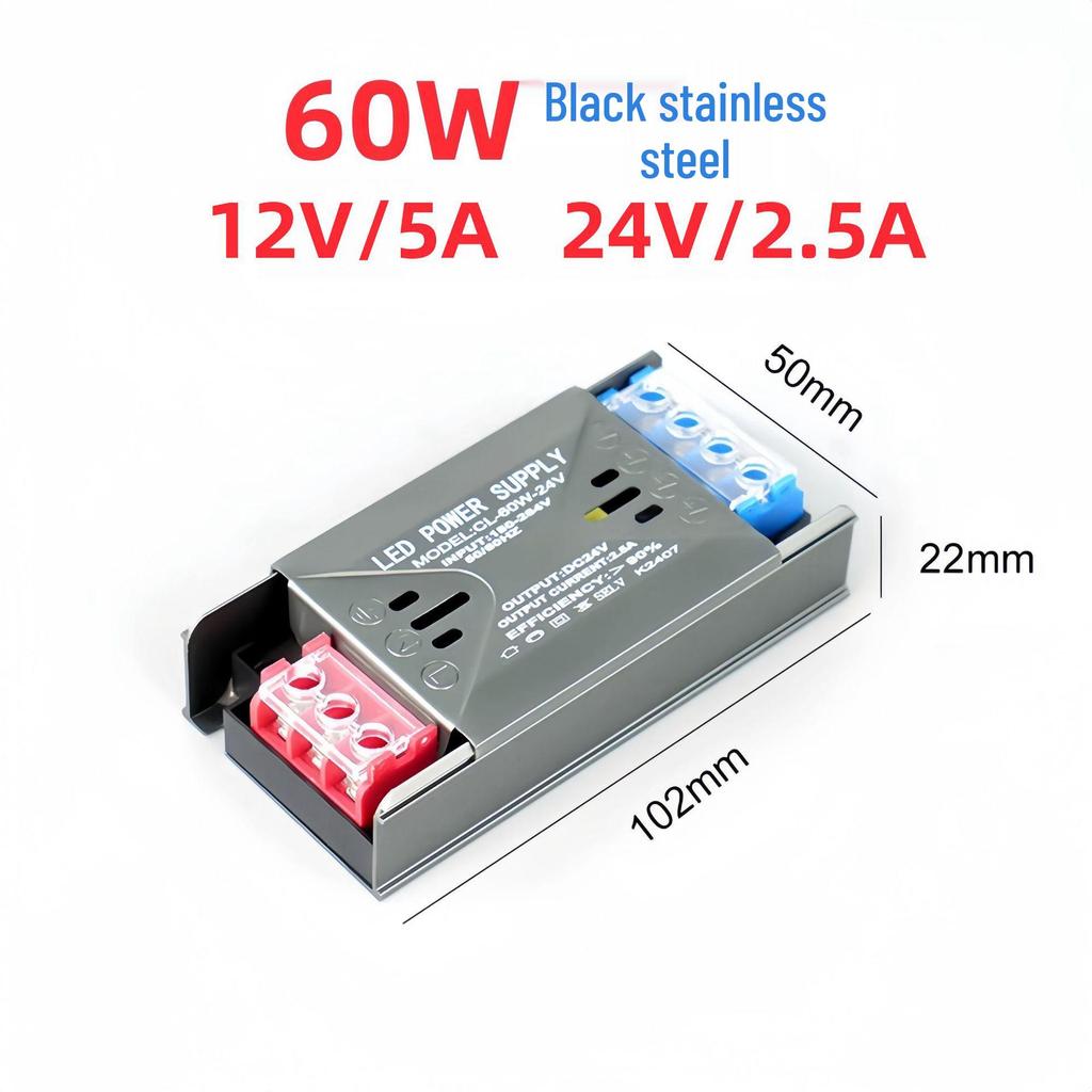 Ultra-thin Silent LED Power Supply: Black Diamond 12V/24V Light Strip Transformer