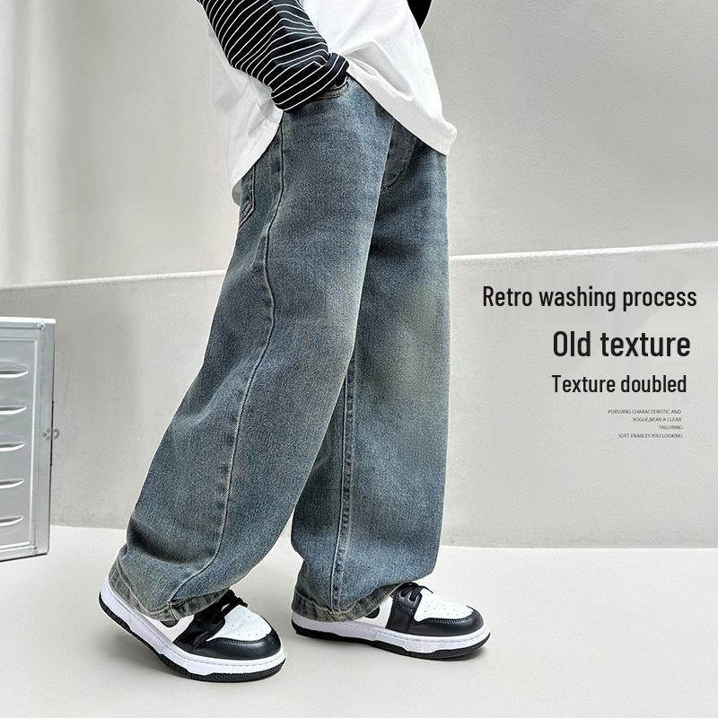 Boys' 2025 New Style Fleece-Lined Straight-Leg Jeans for Middle and Big Kids