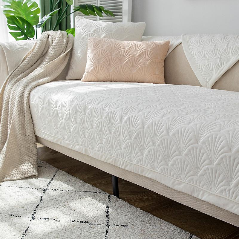 Four Seasons Universal Non-Slip Winter Plush Thickened Solid Color Sofa Cushion Nordic Simple Sofa Cover Slipcover