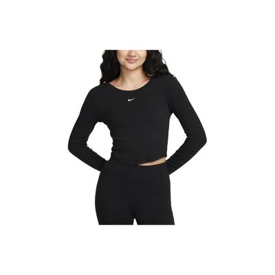 Camiseta de Punto Casual Deportivo de Manga Larga y Cuello Redondo de Color Sólido para Mujer Tops Negro FN3662-010
