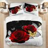 3pcs Bedding Set Golden Butterfly Romantic Rose Print Cozy Duvet Cover King Queen Twin Single Size Birthday Gift Bedroom Decor