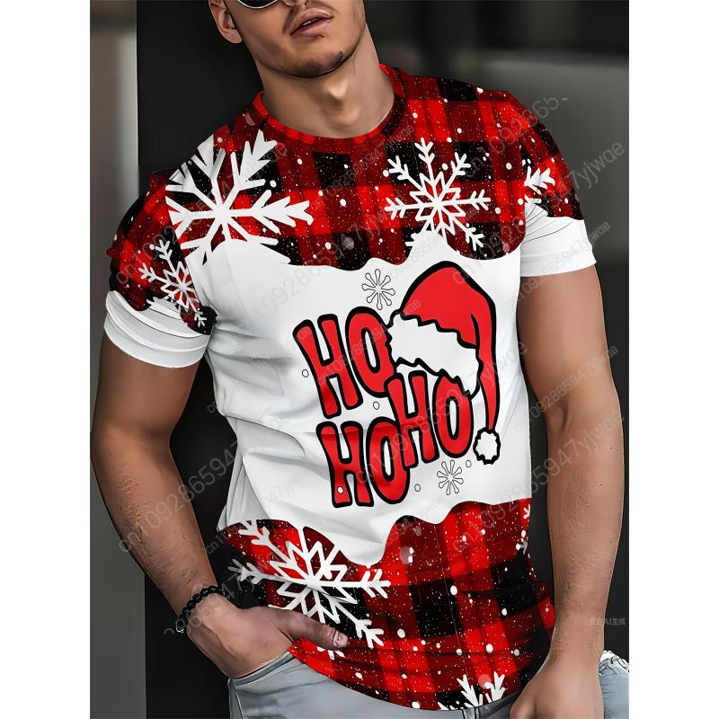 2025 Christmas New Men's Santa Claus T-shirt A Gift Holiday 3D Printed T-shirt Round Neck Fashion Streetwear Top Men's T-shirt
