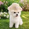 Jijijing Dog Straw Hat, Cute Flower Pet Sun Breathable Summer Wide Brim Hat for Dogs Cats Camping Hiking