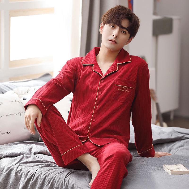 Couple Pajamas Women'S Pure Cotton Long-Sleeved Wedding Wedding Red Festive Cotton Loungewear Set