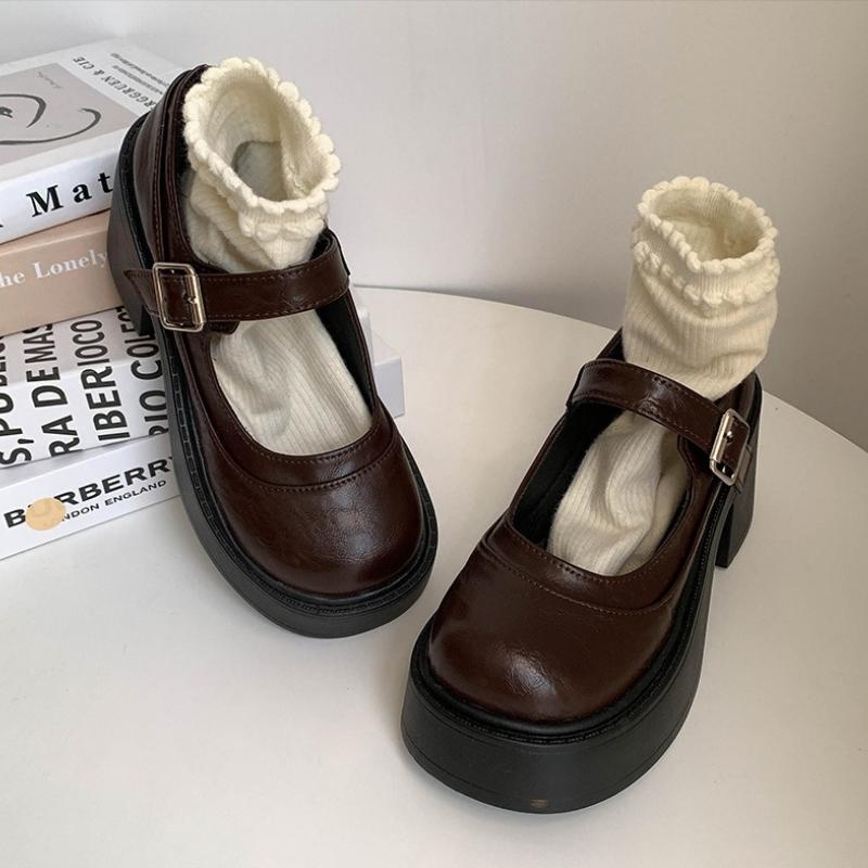 2026 New Spring Vintage Platform Thick Bottom Women Mary Jane Shoes Shallow Round Toe Shoes Elegant Party Leather Shoes