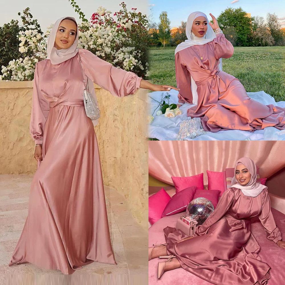 XY011 Rosa Ethnischer Stil Dubai Abaya - Elegantes Langes Abendkleid für Muslimische Frauen