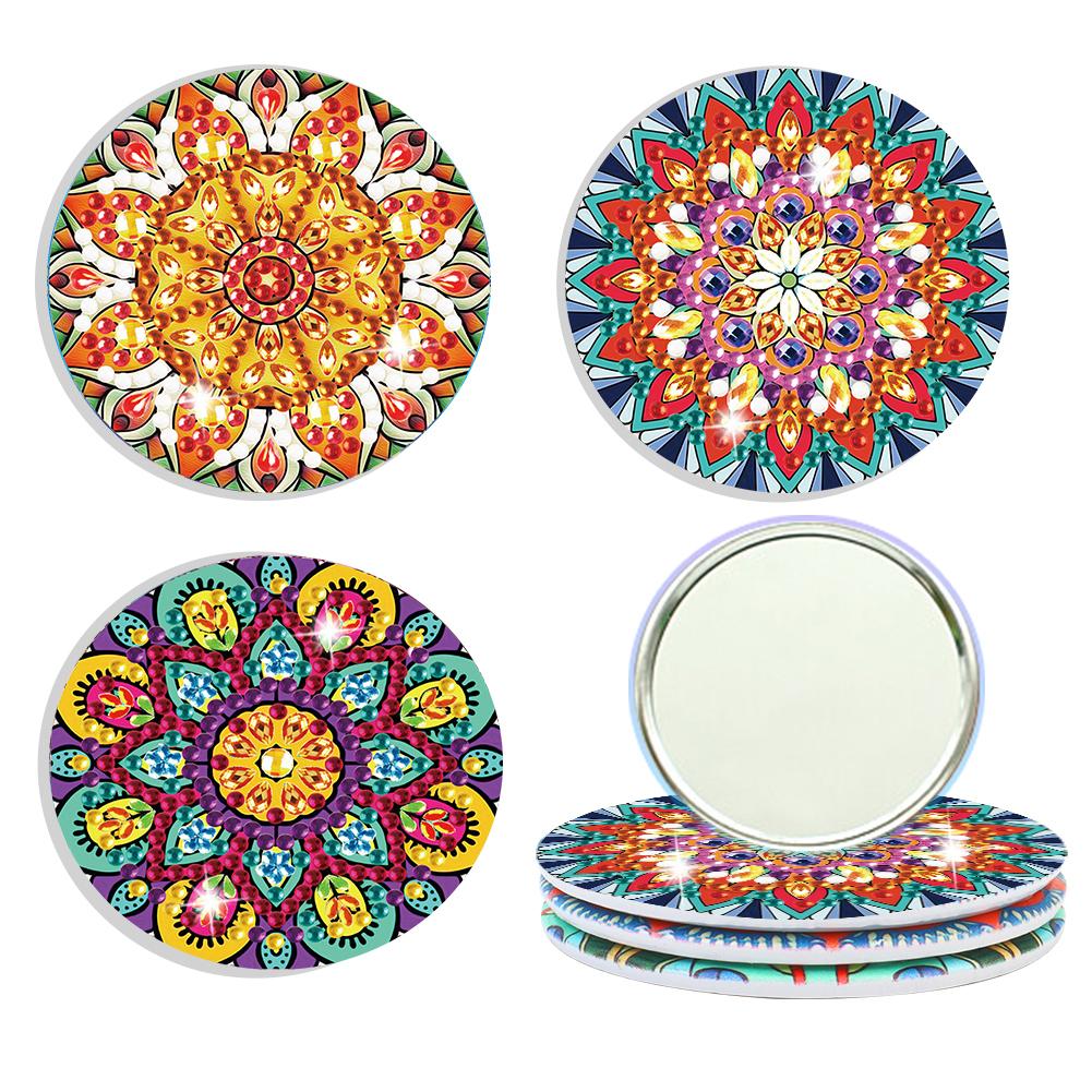 Rhinestone Embroidery Mosaic Makeup Mirror 3pcs Portable DIY Diamond Art Mosaic Makeup Mirror Art Craft Set Datura Pocket Mirror