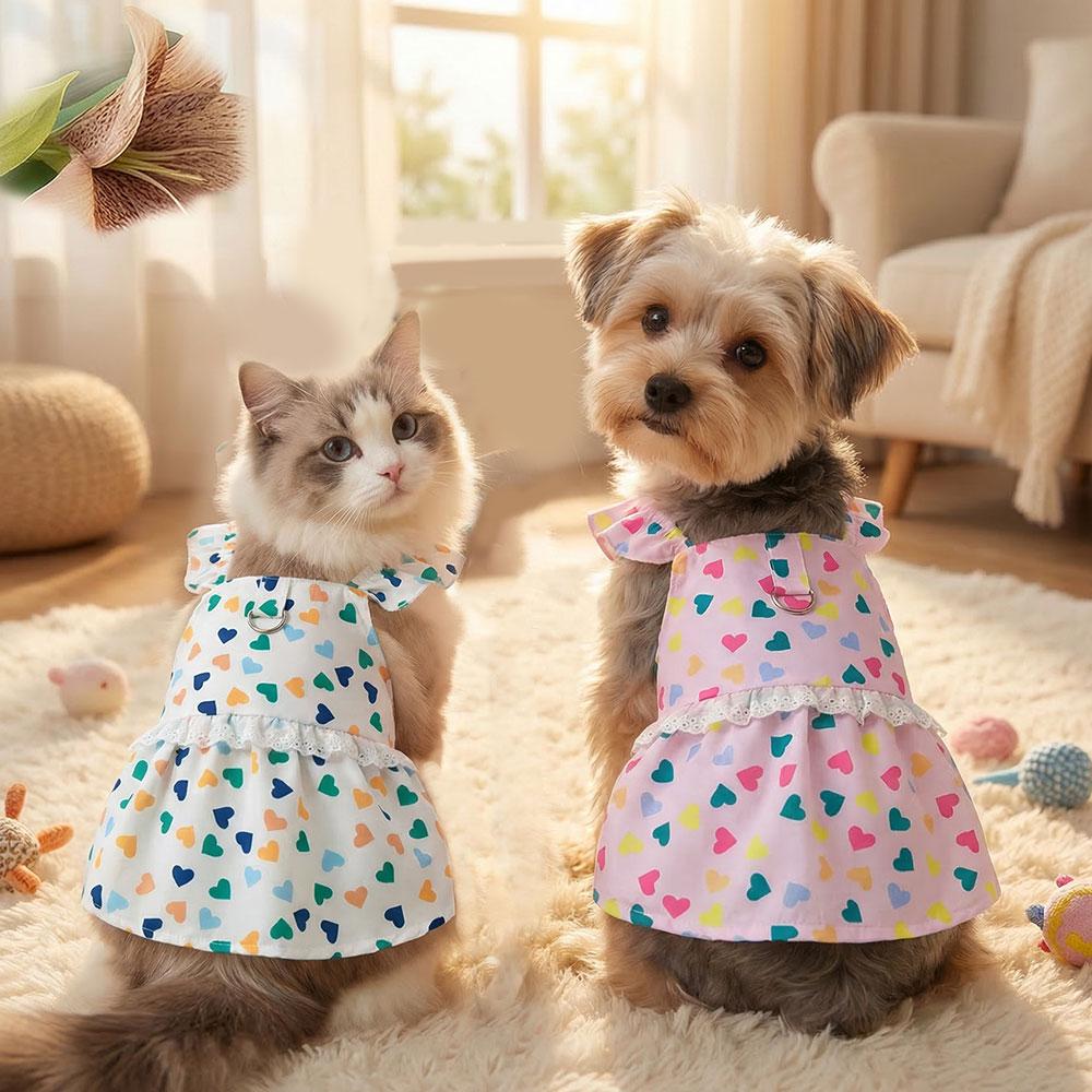 Puppies Princess Dress Summer Heart Printed Dress For Dog Pet Puppy Apparel Cute Print Cat Sweet Skirts Pet Clothes Supplies
