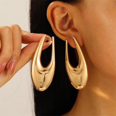 Einfache, glatte, große Wassertropfen-Ohrringe für Frauen, neue, modische, geometrische U-förmige Metall-Goldohrringe, langer Ohrschmuck für Damen, Mujer Brincos