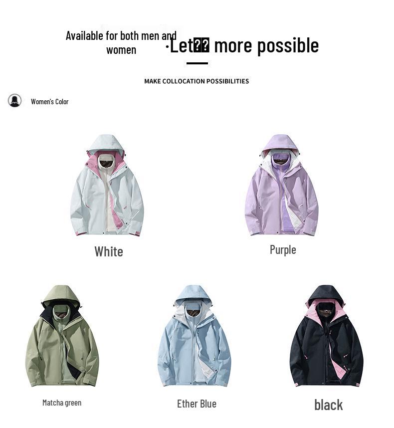 Graphene 3-in-1 Waterproof Windbreaker: Men's and Women's Outdoor Mountaineering and Ski Jacket with Detachable Layers.