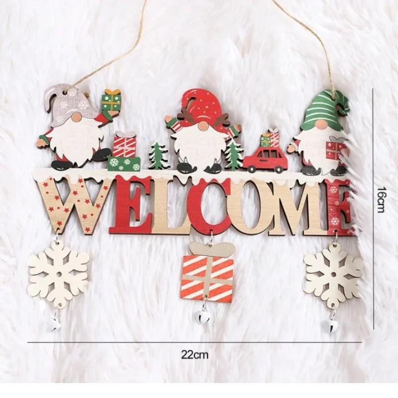 Christmas Wooden Bell Pendant Decoration Alphabet Snowman Charm Home Restaurant Door Hanging Creative Crafts Holiday Decorations