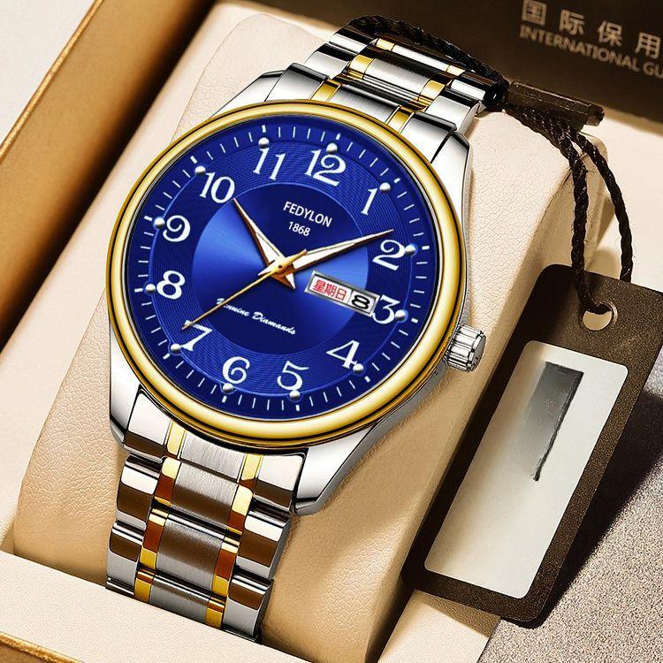 Ceas cu Mișcare Quartz Complet Automată pentru Bărbați, Luminos, Calendar, Rezistent la Apă, Ceas de Afaceri din Oțel pentru Persoane de Vârstă Mijlocie și Vârstnice