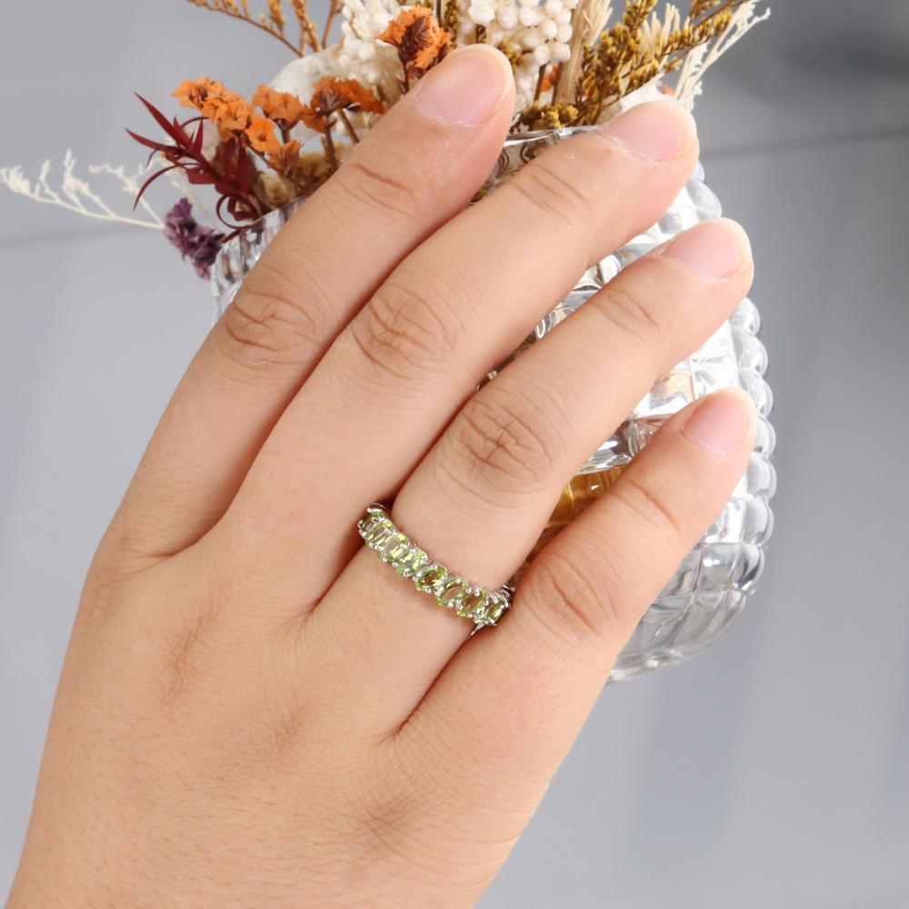 Light Luxury 925 Sterling Silver Elernity Ring Natural Peridot Oval 3*5mm Real Gemstone Fine Jewelry for Women Party and Engagement Gifts