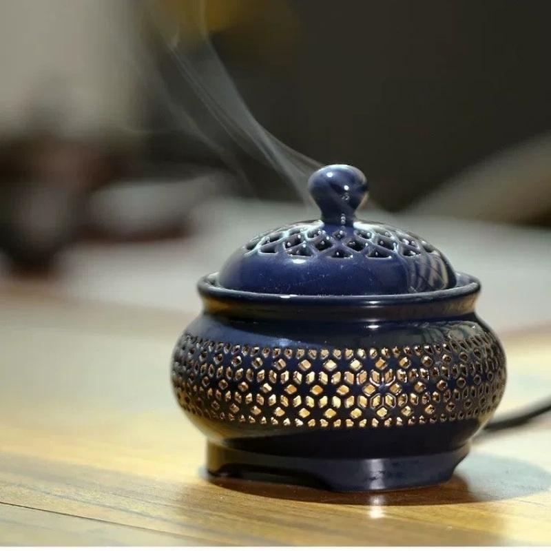 

Premium Electric Incense Burner Ceramic – Rechargeable Aroma Diffuser for Home Office Yoga – Luxury Scent Warmer with LED Light темно-синий
