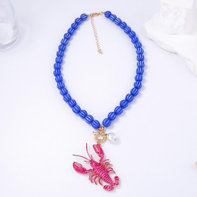 Animals Lobster Pendant Necklace For Women Summer Beach Party Jewelry Gifts