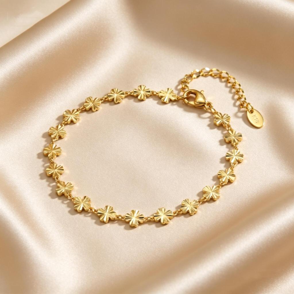 Luxury Four Leaf Clover Anklet for Women Gold Plated Stainless Steel Ankle Bracelet Fashion Elegant Foot Jewelry Beach Party