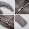 Women’s Faux Fur Coats 2 Way Wear Outfit Detachable Fur Collar Zipper Jacket Matte Faux Suede Crop Top Stylish Motobike Wear