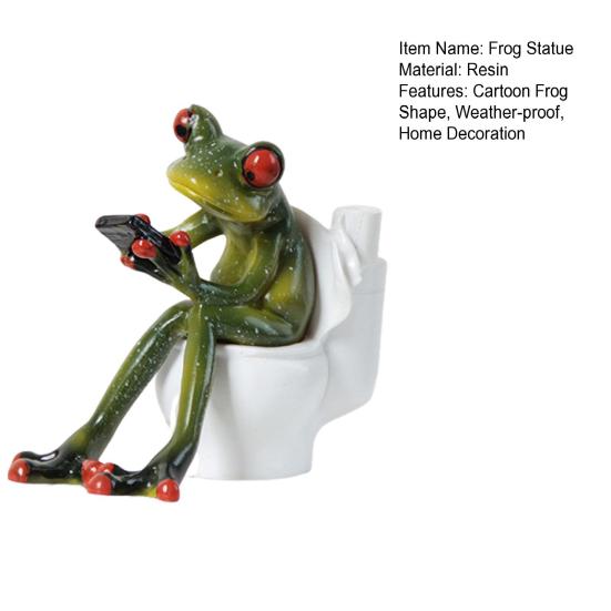 Garden Frog Statue Waiter Flower Bouquet Toilet Frog Figurine Sculpture Indoor Outdoor Home Office Desktop Decoration Ornament