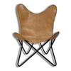 Camel Color Genuine Buff Leather Butterfly Chair - Comfortable Arm Rest Living Room Butterfly Chair – with Black Powder Coated Iron Stand