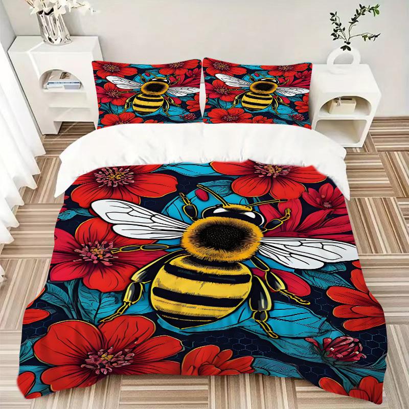 3pcs Bee Print Duvet Cover Set - Includes 1 Duvet Cover and 2 Pillowcases, No Quilt Core, All-Season Home Decor yy251111037