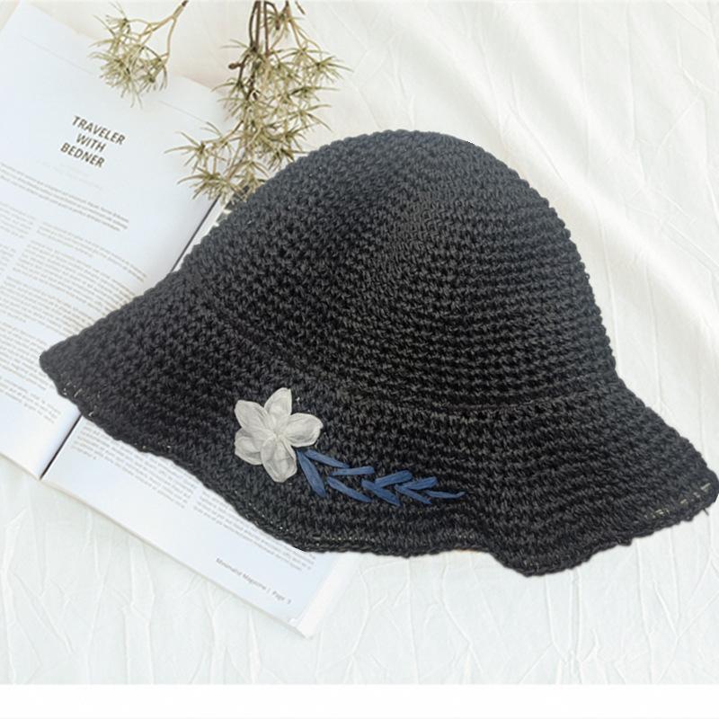 Fashion versatile trendy small daisy embroidered straw hat women's summer foldable bucket hat sun hat sun hat