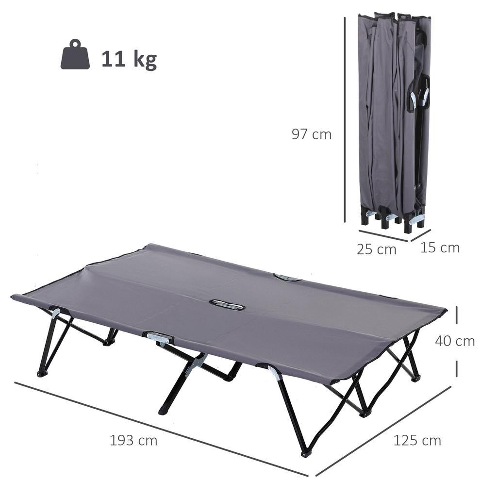 Double Camping Cot Bed, with Bag - Grey