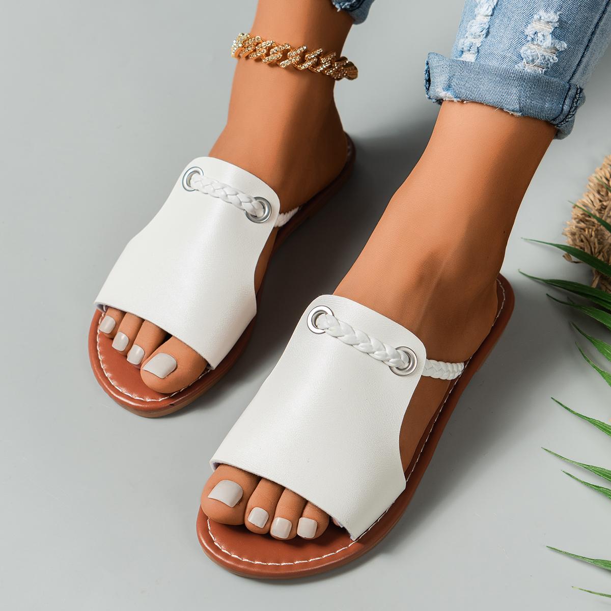 

2024 Летняя новая верхняя одежда для женщин, большие тапочки, модные, с открытым носком, однотонные, сексуальные, универсальные, удобные, женские туфли 36