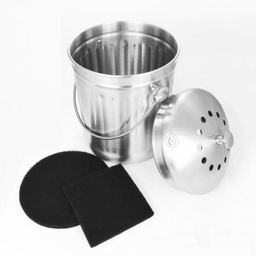 NewlineNY Stainless Steel Indoor Compost Bin for Kitchen Countertops, 1.3 Gallon Recycling Bucket with Two Charcoal Filters