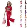 Kids Girls Casual Short Sleeve Printed Outfit Set for Play and Daily Wear
