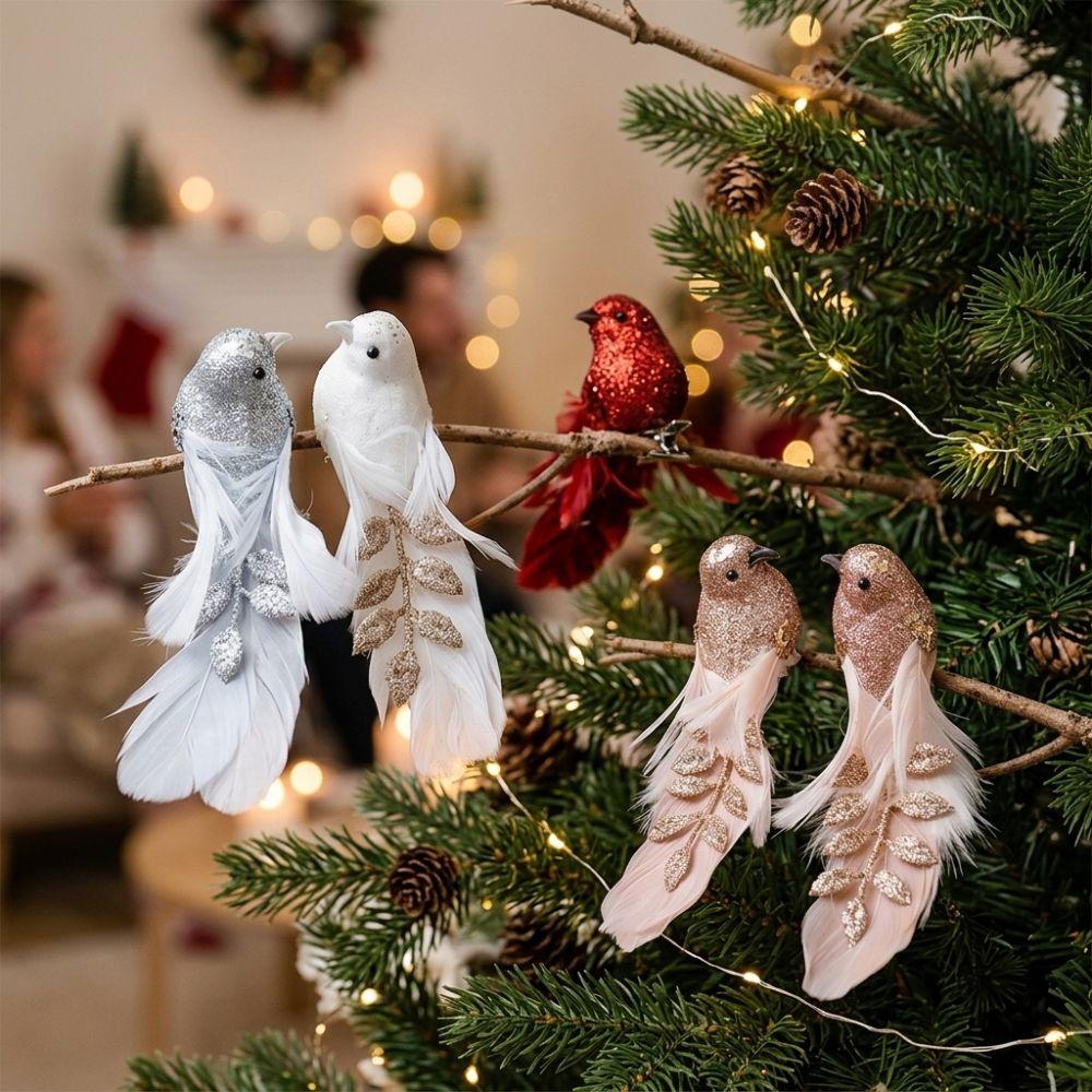 1 Pair Long Feather Tail Christmas Tree Bird Pendant Foam Bird Figurines  Handicraft