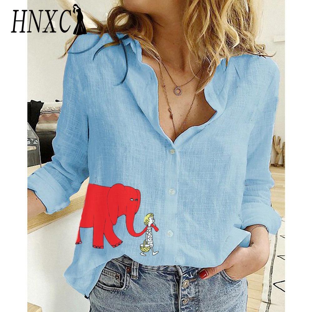 

HNXC Женская Мода Повседневные Блузки и Рубашки с Длинным Рукавом и Воротником ПОЛО с Красным Принтом Слона XXXXXL синий