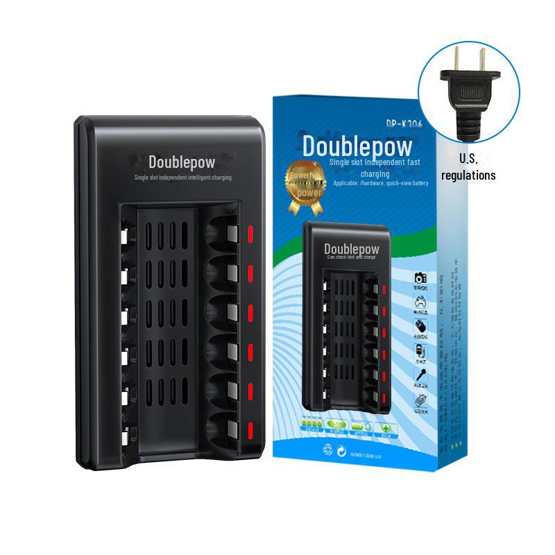 Smart Double Battery Charger No. 5/7: 6-Slot 1.2V AA Rechargeable Battery Charger with Adaptive Lighting