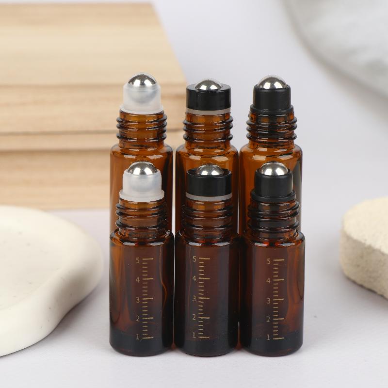 5ml 10ml Bursztynowe Przezroczyste Szklane Butelki Roll-on Plastikowa Nakrętka Imitująca Drewno Próbne Buteleczki z Kulka do Olejków Eterycznych Perfum